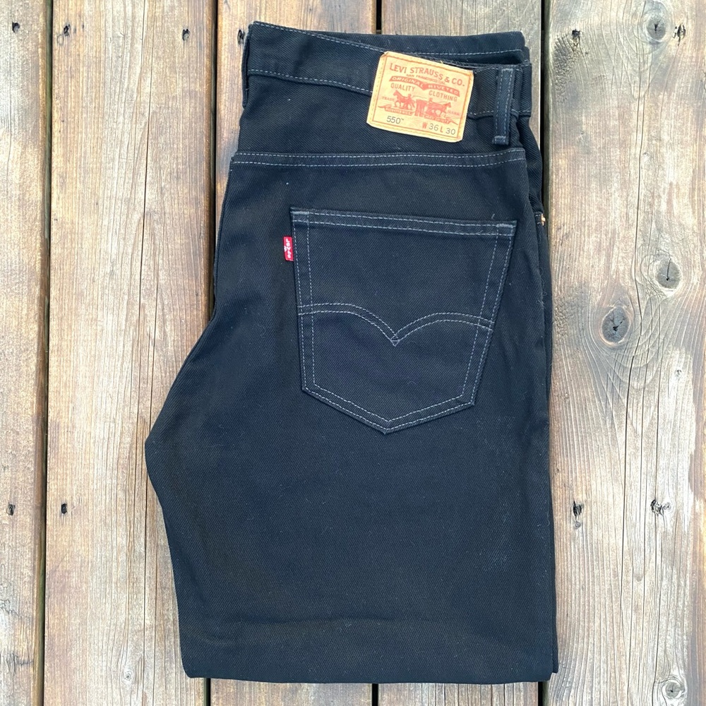 Vintage Levis Black Denim 550 Jeans Mens 36x30 Relaxed Fit Cotton (Never Worn)